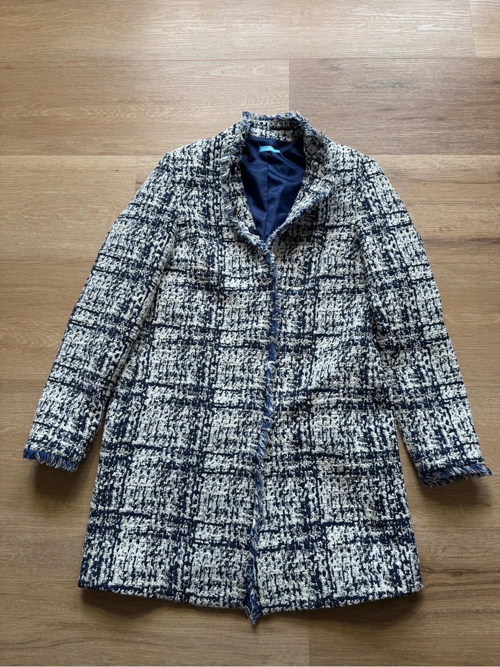J. McLaughlin Navy and White Tweed Plaid Pea Coat
